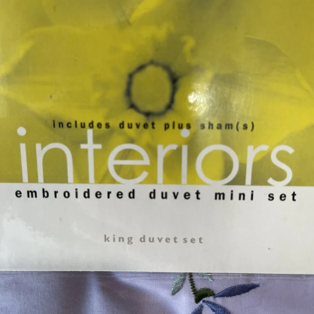 Vtg Interiors King Size Duvet Mini Set Lavender Embroidered Floral NEW NIP NOS